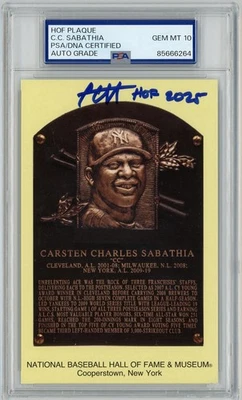 CC Sabathia Signed Gold HOF Plaque Postcard Yellow Autograph PSA 10 Yankees 2025 - Image 1 of 2