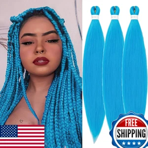 3 Confezioni Extension Capelli 32in Blu Pre-Allungati Treccia Sintetici Uncinetto - Foto 1 di 6