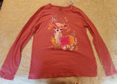 NWT Children's Place Girls XXL 16 LS tshirt Rose Glitter Deer Fall - Image 1 of 4