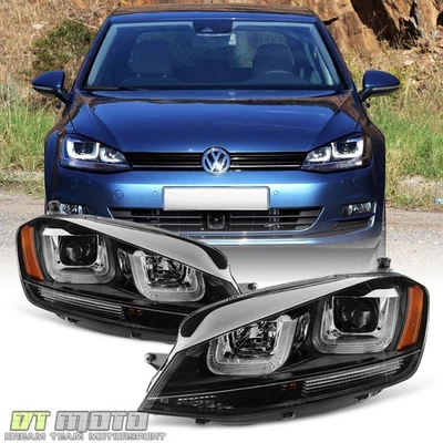 [L+R] Blk 2015-2017 Volkswagen VW Golf/GTI MK7 LED DRL Tube Projector Headlights - Image 1 of 4