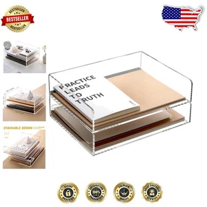 Elegante organizador de bandeja de papel apilable acrílico - Paquete de 2 para espacio de escritorio eficiente - Imagen 1 de 11