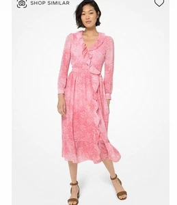Michael Kors Midi-Wickelkleid rosa Paisleymuster Rüschen Größe M UK 10 sehr guter Zustand #7 - Bild 1 von 14
