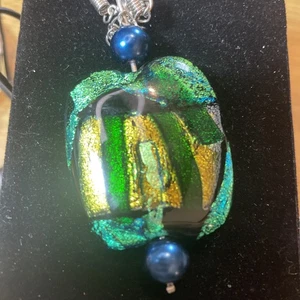 Hand Made in USA Fused Dichroic Glass Pendant with 18" Soft Leather Necklace - Picture 1 of 4