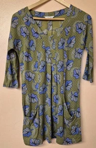 White Stuff Dress Green Short Floral Jersey Half Sleeve Pockets Size 8 - Picture 1 of 7