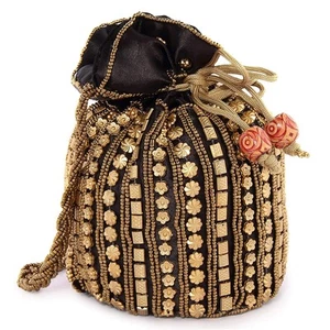 Women Potli Bag Purse Handbag Indian Wedding Embroidered Pearl Ethnic Bag - Picture 1 of 21