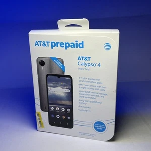 AT&T Prepaid Calypso 4 Smartphone 32GB Vapor Gray Android Face Unlock NEW SEALED - Zdjęcie 1 z 3