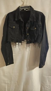 Cropped-Jeansjacke Damen Größe Medium schwarz Used-Look - Bild 1 von 4