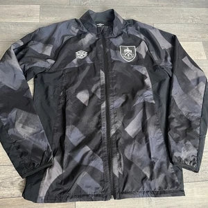 Burnley Football Training Jacket Mens Size L Black Grey Full Zip Track Top Umbro - Picture 1 of 12