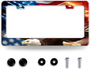 American Flag Eagle License Plate Frame Patriotic Flag License Plate Holder Funn - Picture 1 of 6