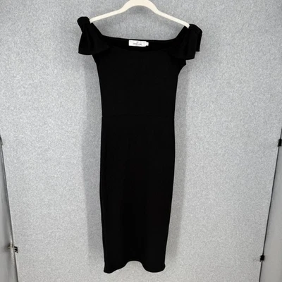 Vestido midi tejido con lazo al hombro talla S negro ajustado Oh My Love para mujer de colección Foto 1 de 4