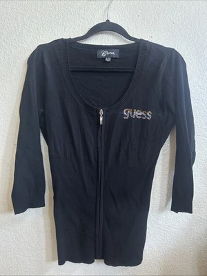 CÁRDIGAN CON CREMALLERA GUESS NEGRO LOGO ESTRÁS TALLA XL Foto 1 de 4
