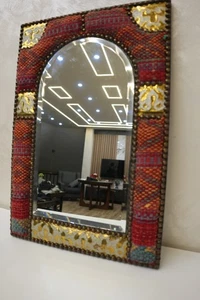 Vintage Handcrafted Arched Mirror Embroidered & Metal Frame – Boho Ethnic Decor - Picture 1 of 15