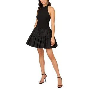 Liv Foster Womens Black Mini Halter Mixed Media Fit & Flare Dress 0 BHFO 4699 - Picture 1 of 2