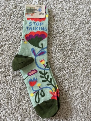 AZUL Q MUJER FLORAL HUMOR CREW PEINADO ALGODÓN CALCETINES "DEJA DE HABLAR" Foto 1 de 4