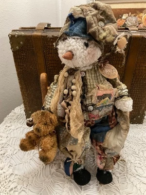 Primitivo Prim Folkart ÚNICO Muñeco de Nieve Hecho a Mano Muñeco de Nieve Antiguo Edredón "DORMIR" Foto 1 de 4