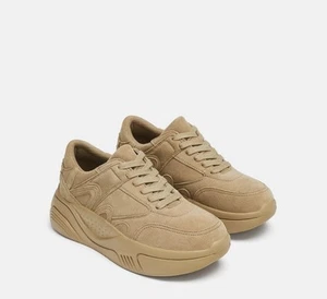 Zara tan platform suede leather sneakers shoes sz 37 - Picture 1 of 13