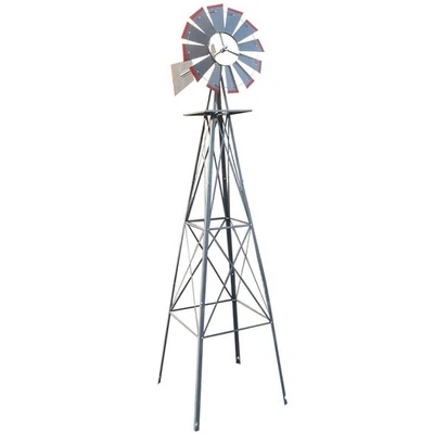 8ft Ornamental Outdoor Garden Windmill Weather Wind Vane-Galvanized w/ Tips Gray - Image 1 of 4