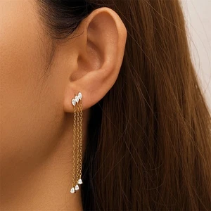 925 Sterling Silver Tassels CZ Screw Back Stud Single Dangle Earring Gift A4235 - Picture 1 of 7