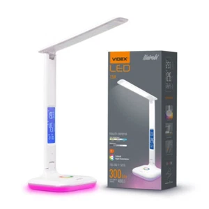 LED dimmbare Schreibtischlampe VIDEX RGB Leselampe Wecker Kalender Thermometer - Bild 1 von 9