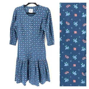 Vintage Byer Too Women's Floral Paisley Print Ruffle Hem Midi Dress Blue Size 7 - Picture 1 of 11