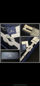 Swarovski Stardust White Crystal Knot Bracelet & Swarovski White Leather Watch - Picture 1 of 2