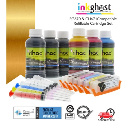 Cartucho de tinta recargable para Canon MG7766 MG7765 MG7760 670 671 Kit de recarga IGP Foto 1 de 4