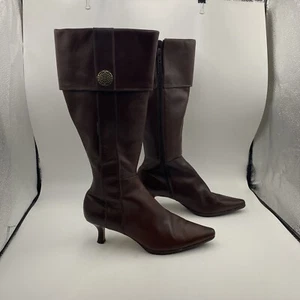 Tahari Delta Brown Leather 2" Heel Boots Pointed Toe 8M - Picture 1 of 9