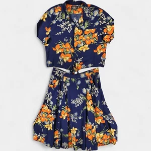 Double RL Ralph Lauren Floral-Print Tie-Waist Camp Shirt & Skirt Womens 3 (US M) - Picture 1 of 24