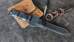 Handmade Leather Bund Strap Watch Band Cuff 26mm 24mm 22mm Vintage Watch Band - Picture 1 of 11