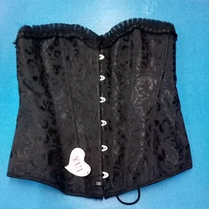 Women's YUI Black Lace Up Boned Overbust Corset Bustier Body shaper Top Size XL - Picture 1 of 10