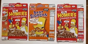 Lot Homer Cinnamon Donuts,BART Peanut Butter 2001 Kelloggs cereal 3 flat Boxes - Picture 1 of 2