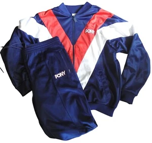 Vintage Pony Track Suit Set Jacket & Pants Red White Blue Men's Large - Picture 1 of 12