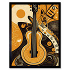 Abstract Guitar Music Poster Graphic Illustration Framed Wall Art Print 9X7 In