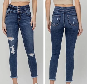 NWT WOMENS VERVET HAYLIE HIGH RISE SKINNY JEANS MEDIUM BLUE TRIPLE BTN - Picture 1 of 3