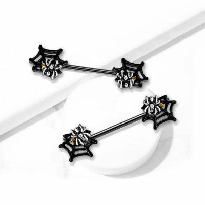Anillos para pezones con barra de acero quirúrgico 316L tela de araña con cristales Foto 1 de 3