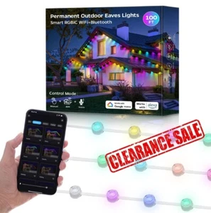 Permanent Outdoor Eaves Lights Smart RGBIC 100ft DIY Scene Modes 72 LED New - Picture 1 of 14