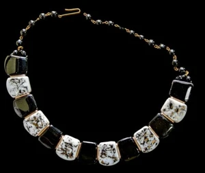 Vtg Western Germany Ceramic Black Gray Flat Bead Choker Necklace - Picture 1 of 1