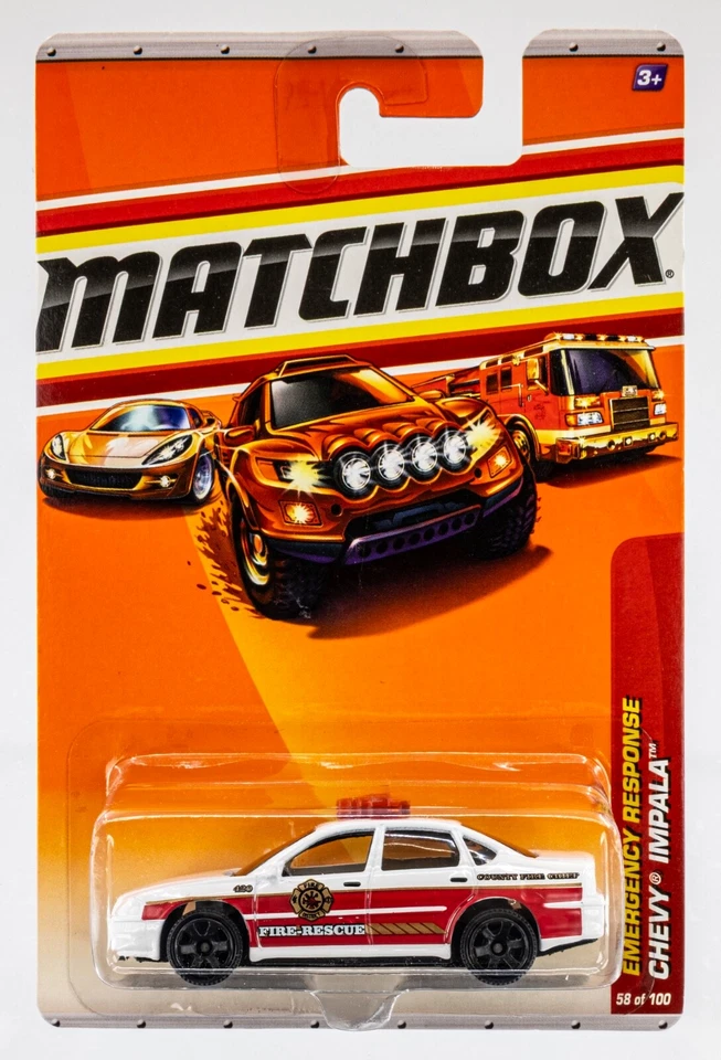 2009 Matchbox #58 Chevy® Impala™ WHITE | SIX-SPOKE WHEEL | 2010 CARD |FSC - Image 1 of 1