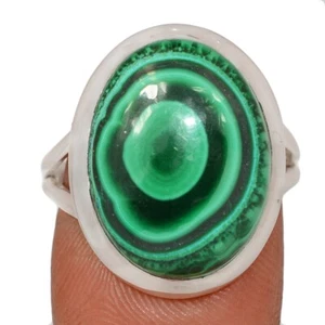 Natural Bulls Eye Malachite - Congo 925 Sterling Silver Ring Jewelry s.9 CR68564 - Picture 1 of 1
