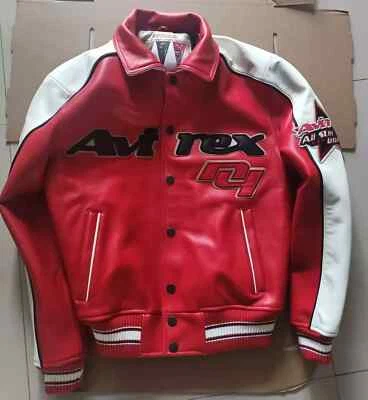 Avirex All Star Goalers Chaqueta de Cuero Para Hombre Abrigos de Piel de Oveja Francesa Rojo Salvamento Foto 1 de 4