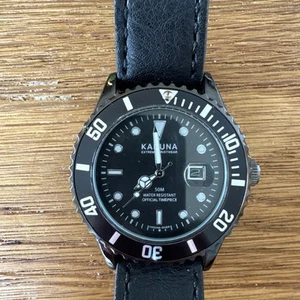 Kahuna Men’s Watch KUS-0126G – Black Dial, Leather Strap, 5ATM – Working boxed - Picture 1 of 7