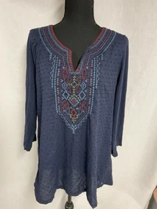 eddie bauer Womans 3/4 Sleeve Blue Tunic With Embroidery Sz XL - Picture 1 of 12