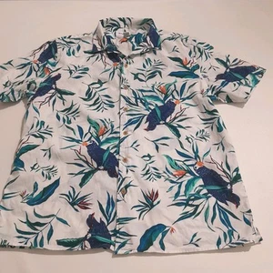 Old Navy Button-Up Shirt Mens Slim Fit Blue Floral Hawaiian Tree Sz L - Picture 1 of 11