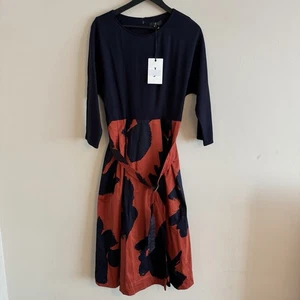 BNWT JASPER CONRAN Navy Blue Orange SIZE 16 UK Belted Midi Dress RRP £92 - Picture 1 of 10