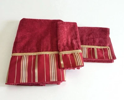 Avanti Red & Gold Decorative Towel Set – Bath, Hand & Washcloth W/ Striped Trim - Image 1 of 4