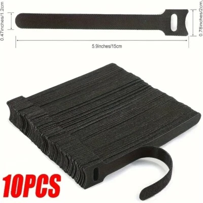 10 peças alças de cabo reutilizáveis cabo gancho laço laços organizador de fixação preto - Imagem 1 de 4