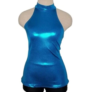 All Star HALTER TOP New Dance Costume TURQUOISE Foil CXS-CS-CXL & AS-AXXL - Picture 1 of 9