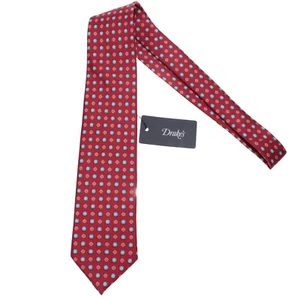 Drake's NWT Neck Tie in Red with Light Blue & White Geometric Pattern 100% Silk - Picture 1 of 8