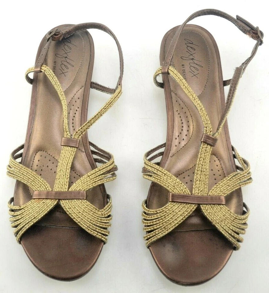 Dexter Dexflex Sandal Antique Gold Bronze Back Strap Wedge Casual Shoe Women's 8 - Image 1 of 4