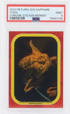 2023 Topps Star Wars Cromo Zafiro ROTJ YODA PEGATINA PSA 9 Foto 1 de 2